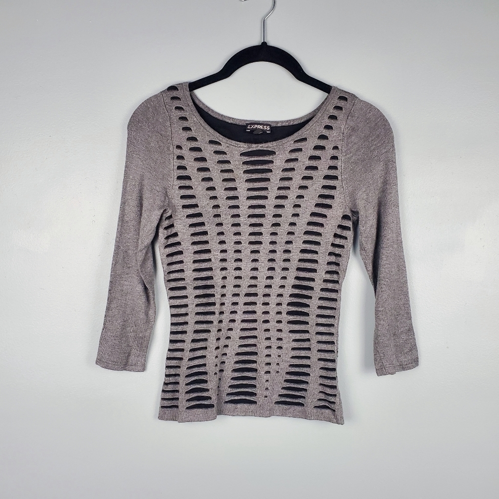 Express cut-out 3/4 sleeve stretchy fitted sweater Size XS